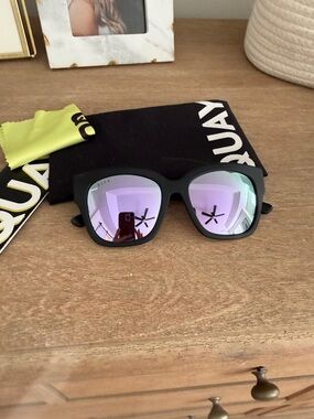 Quay Black Frame Sunglasses with Purple Mirrored Lenses